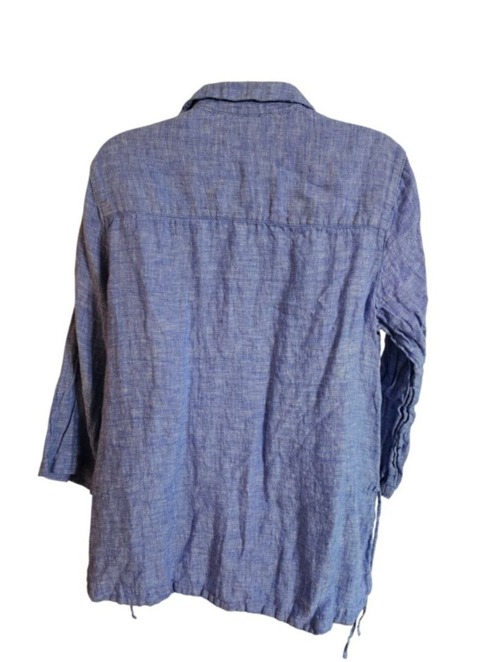 Isaac Mizrahi Womens Large Blouse Blue 100% Linen Coastal Essential Statement - Picture 3 of 6